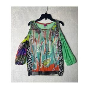 Save The Queen Multicolor Pattern Long Sleeves Cold Shoulder Top Size‎ Small